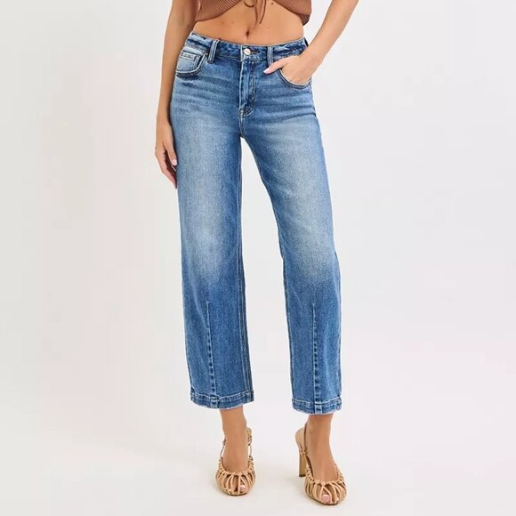RISEN High Rise Crop Boyfriend Tapered Jeans - Picture 1 of 6